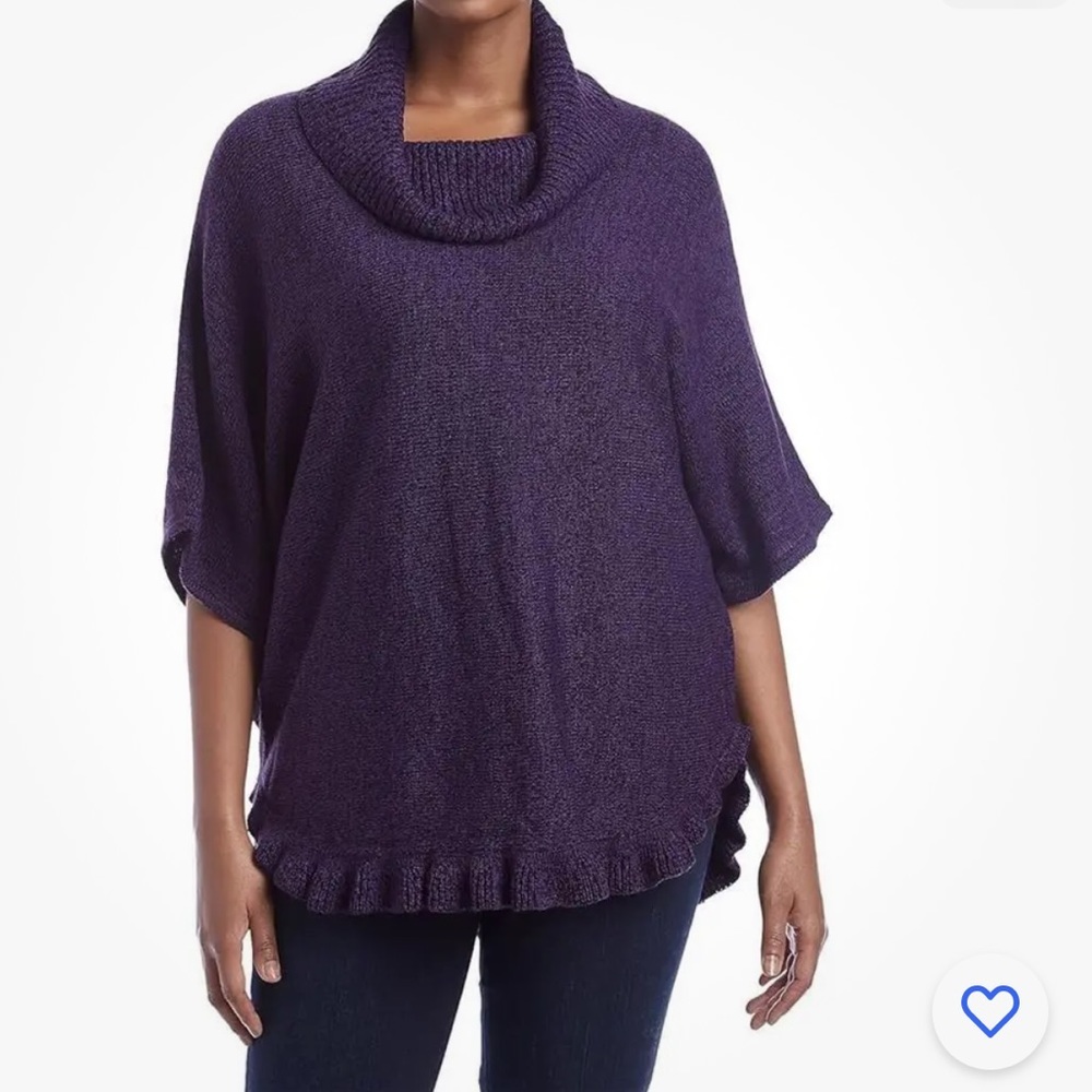 Womens Studio Works Cowl Neck Ruffle Hem Poncho Sweater Dark Gray Size Large